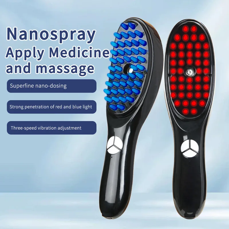 massage vibration electric scalp brush red blue light nano nozzle scalp oil applicator hair care hair growth comb applicator