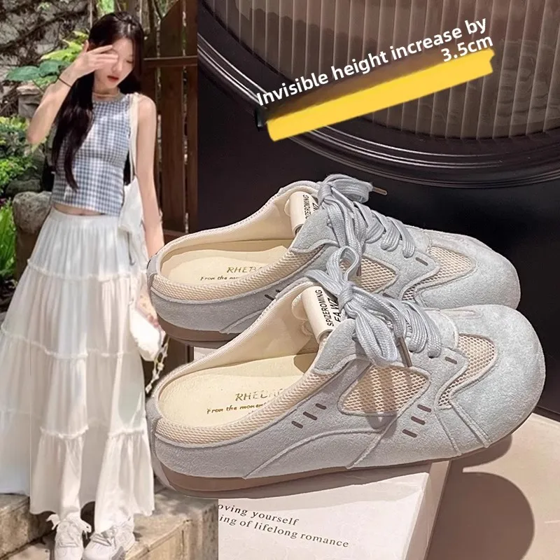 Chanclas de verano casuales con suela gruesa de malla De Xin, tipo slip-on, para uso exterior, que cubren la parte delantera, con cómoda suela de goma.