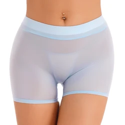 Women's Smooth Semi See-through Shorts Underwear Summer Hot Low Rise Short Pants Lingerie Safety Shorts Yoga Workout Sportwear