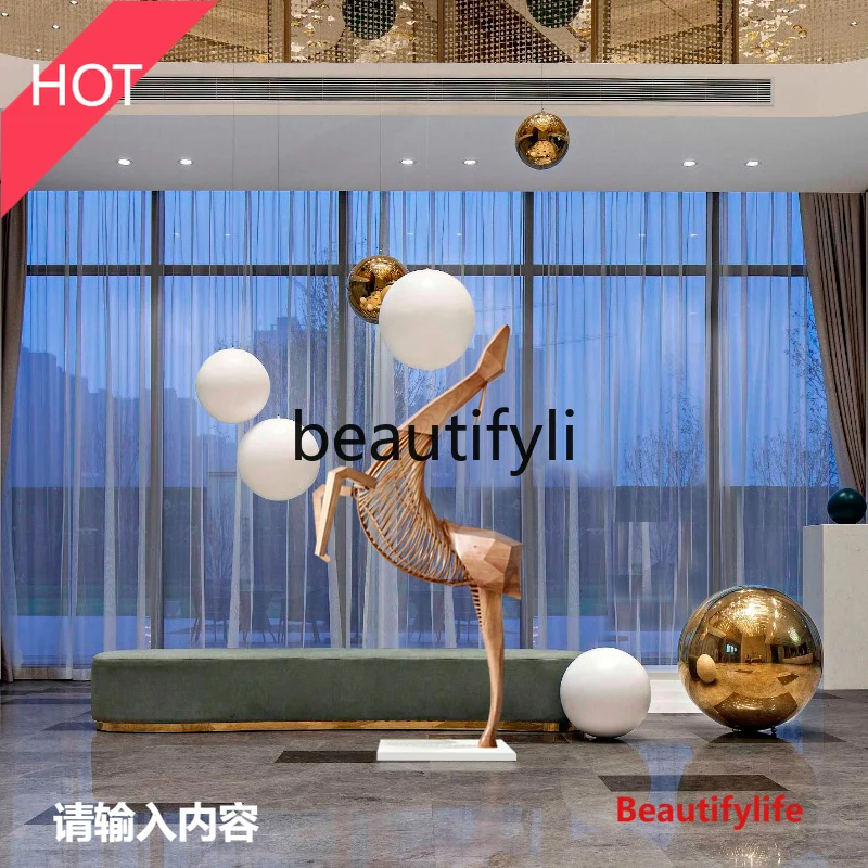 Asmt51 ss نحت الخشب هندسية الغزلان الطابق زخرفة فندق اللوبي مبيعات مكتب لينة الديكور كبير مجردة النحت Installati #1