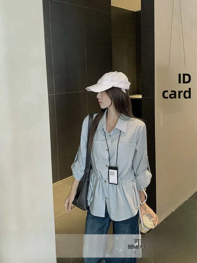 

Женская осенняя модная блузка с длинным рукавом и воротником, с завязками на талии, приталенная, универсальная, в корейском стиле, для повседневной носки