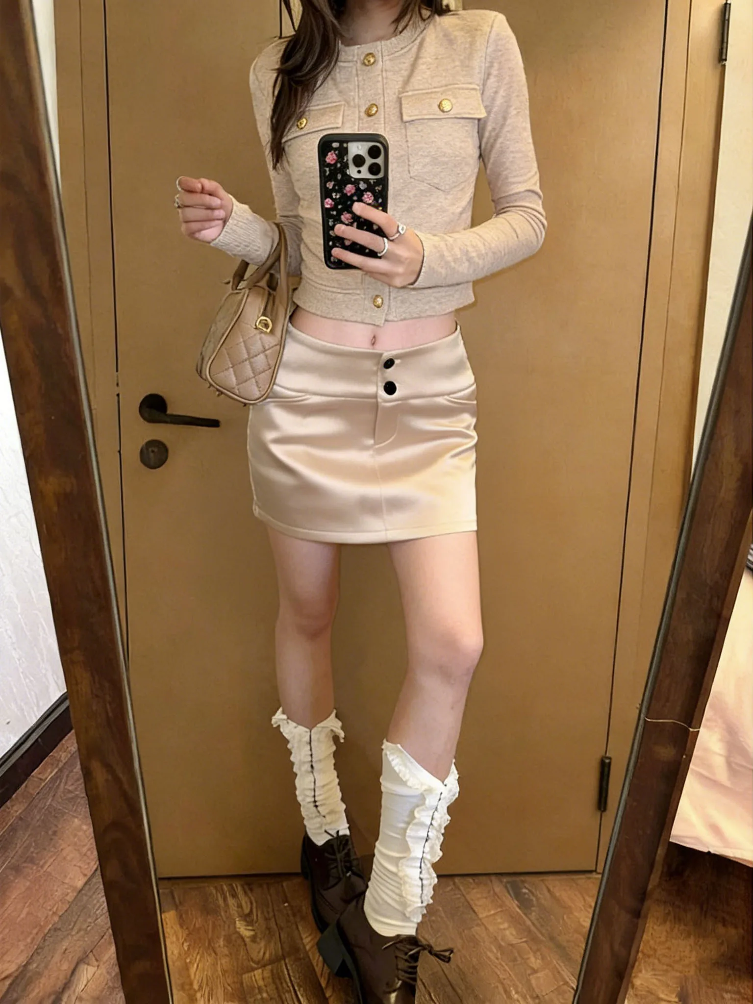 

Korean Retro Knitted Two-Piece Set Women's Spring New High Waist Bodycon Skirt Long Sve round Neline Faion Ensemble