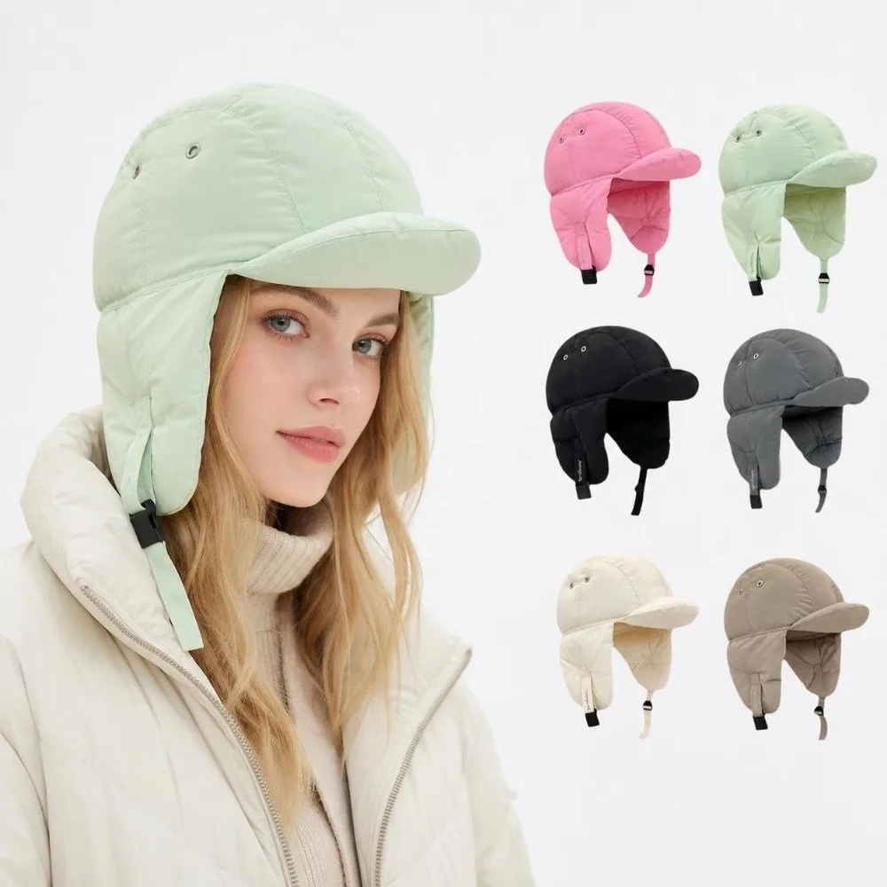 Fashion Thickened Lining Pullover Bomber Hat Padded Thermal Adjustable Buckle Trapper Hat Soft Ear Protection Flying Hat Winter
