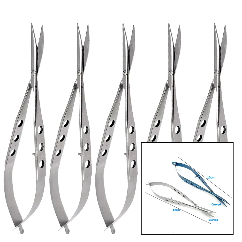 

5 шт., ножницы для избиения, тупые изогнутые ножницы для глаз, микроножницы из нержавеющей стали/титана, офтальмологические хирургические инструменты