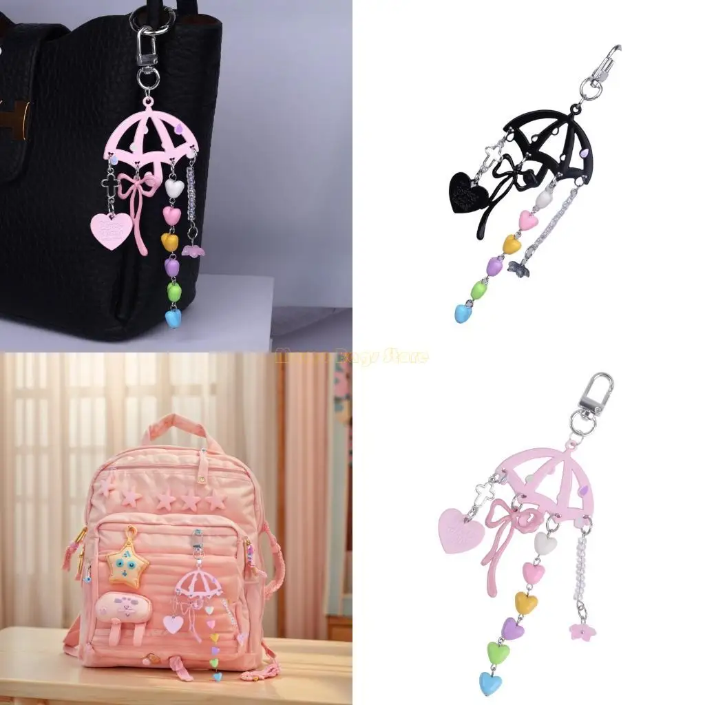 

X90D Creative Keychain Heart Umbrella Tassels Designs Bag Charm Keyring Accesories