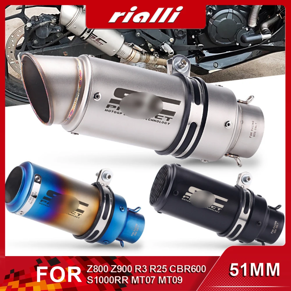 51mm Universal SC Motorcycle Exhaust Pipes Muffler Silencer Steel With DB Killer For Z800 Z900 R3 R25 CBR600 S1000RR MT07 MT09