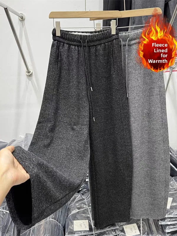 

Осень-зима, большие размеры, женские свободные широкие брюки, вельветовые брюки с эластичной резинкой на талии, повседневные брюки, нож, шерстяная смесь