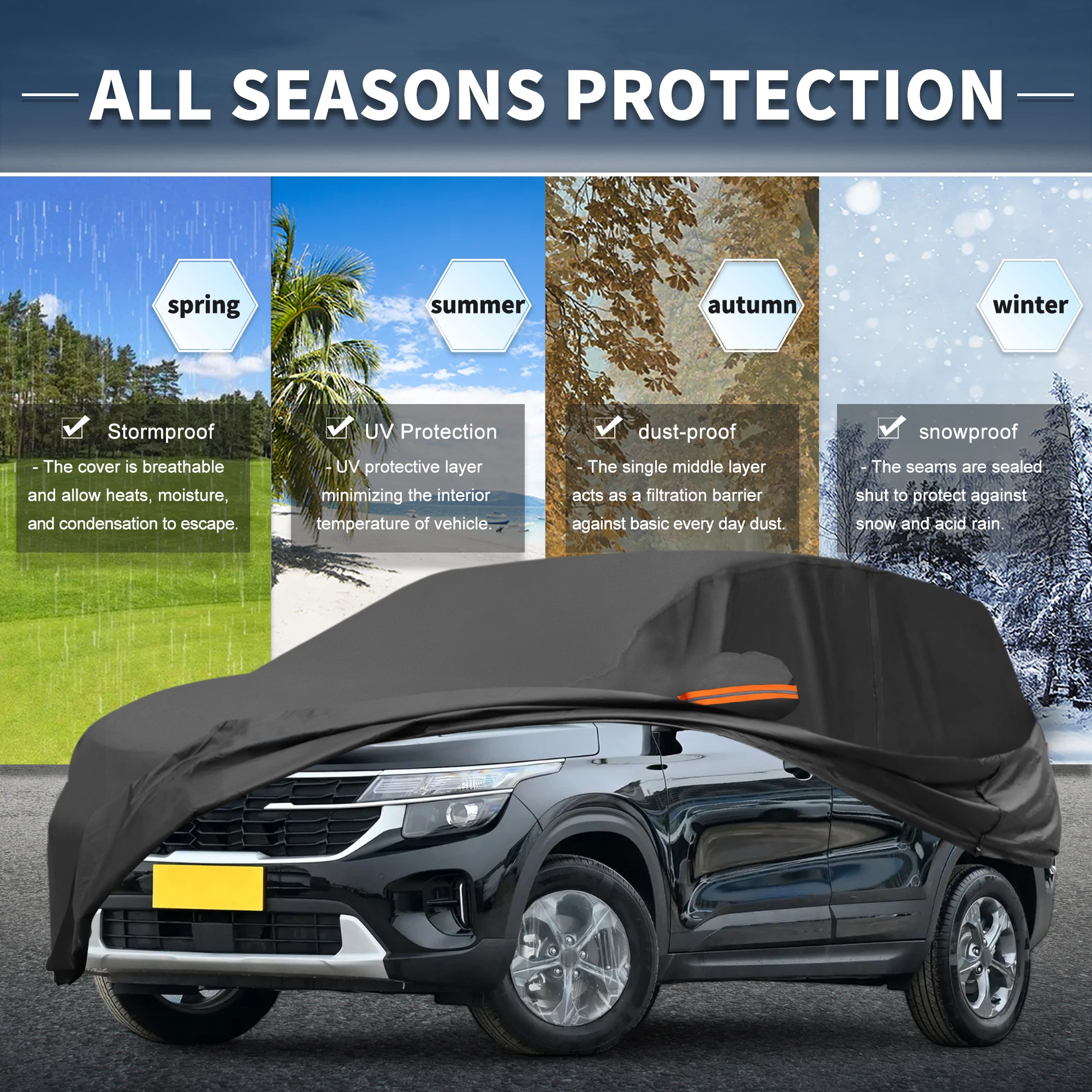 UXCELL for Kia Seltos 210D-PU Outdoor Full Car Cover All Weather Waterproof Sun Rain Snow Protection with Driver Door Zipper