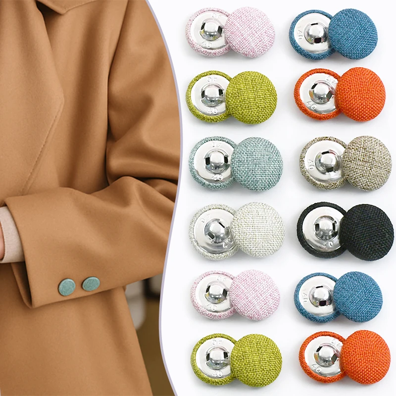 

50Pcs 15-30mm Linen Covered Metal Button Round Snap Buckle Sofa Cushion Clothes Decor Buttons Craft Supplies Sewing Accessories