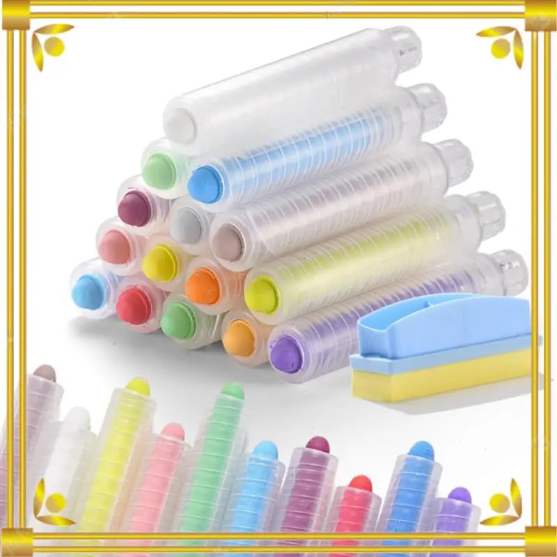 DN-15Pcs مجموعة الطباشير بدون غبار مع ممحاة السبورة، الطباشير الملون مع حامل، الطباشير الملون للأطفال، طلاء الطباشير