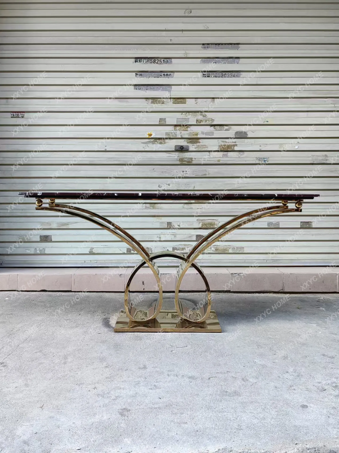 Light Luxury Entrance Platform Natural Luxury Stone Case Desk Luxury Villa Entrance Creative Stainless Steel Entrance Table