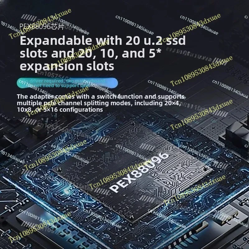 PLX88096 PCIe 4.0 Expansion Card 10-Port SFF-8654 SlimSAS Bifurcation Card No Driver Required