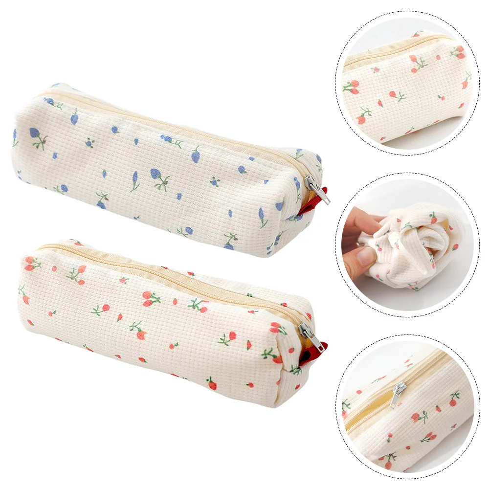 2 Pcs Nice Holder Small Floral Pencil Case Bags With Zipper Cases For Adults Flowers Aesthetic Travel