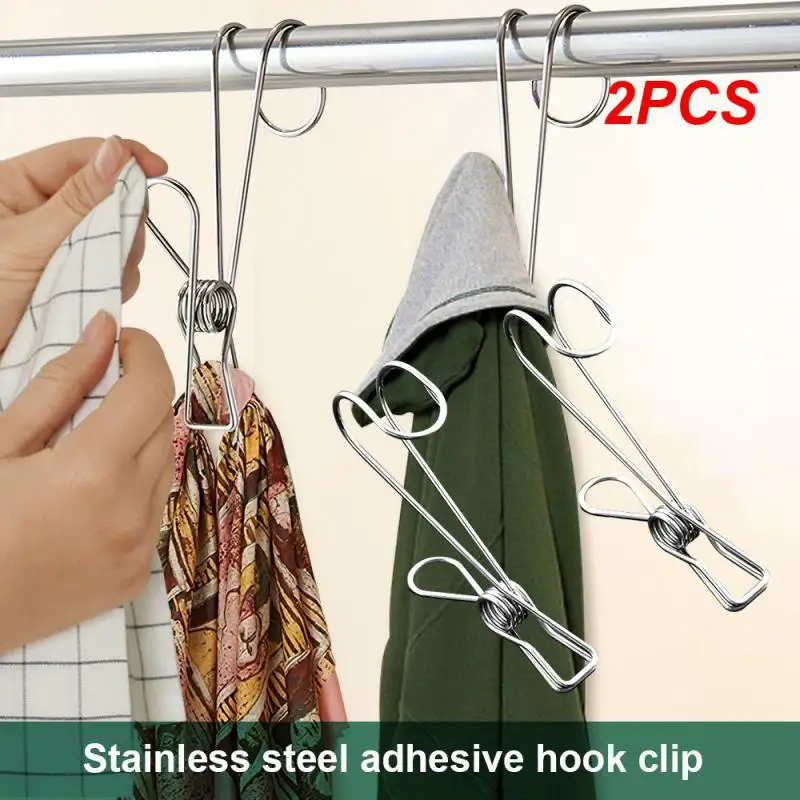 

2PCS Wall Mount Sponge Washcloth Multi-functional Clothes Hanger Stainless Steel Small Clip Rust-proof Stainless Steel