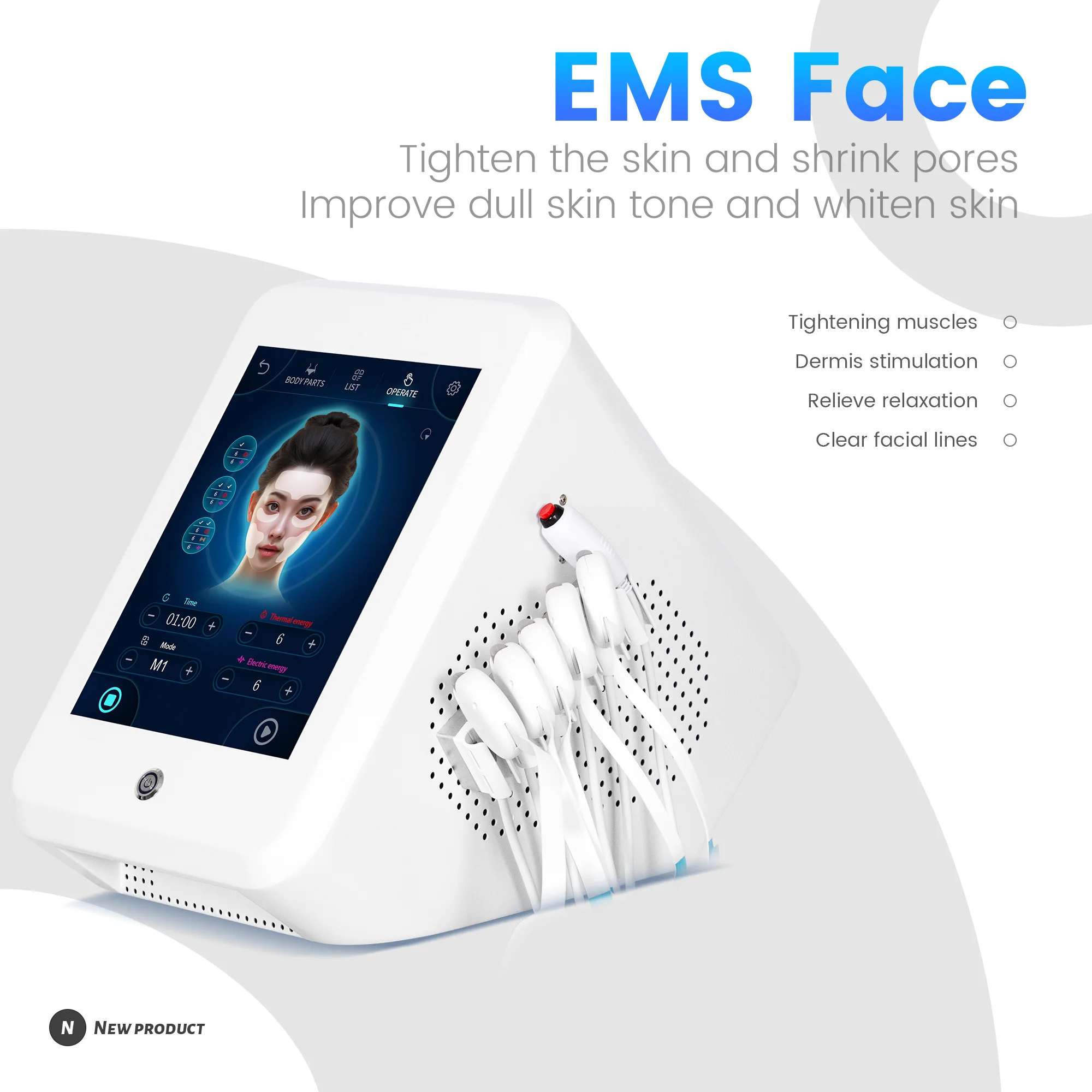 Профессиональный аппарат для электростимуляции лица EMS RF PEFACE MYOslim: лифтинг, скульптурирование, массажер для лица с электродами