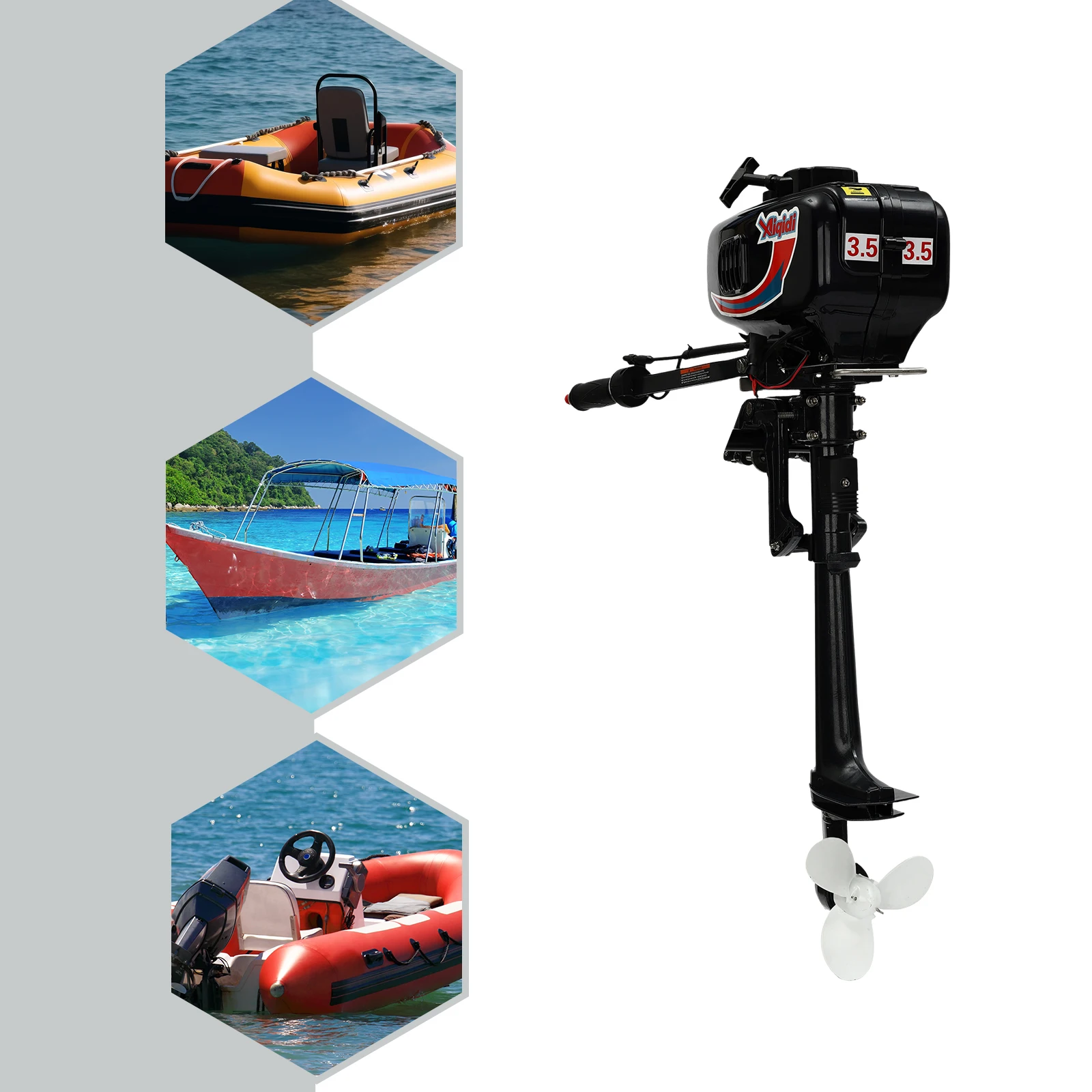 

2-Stroke 3.5HP Water-Cooled Aluminum Engine, Gasoline Outboard Motor, High Efficiency for Inflatable and Fishing Boats