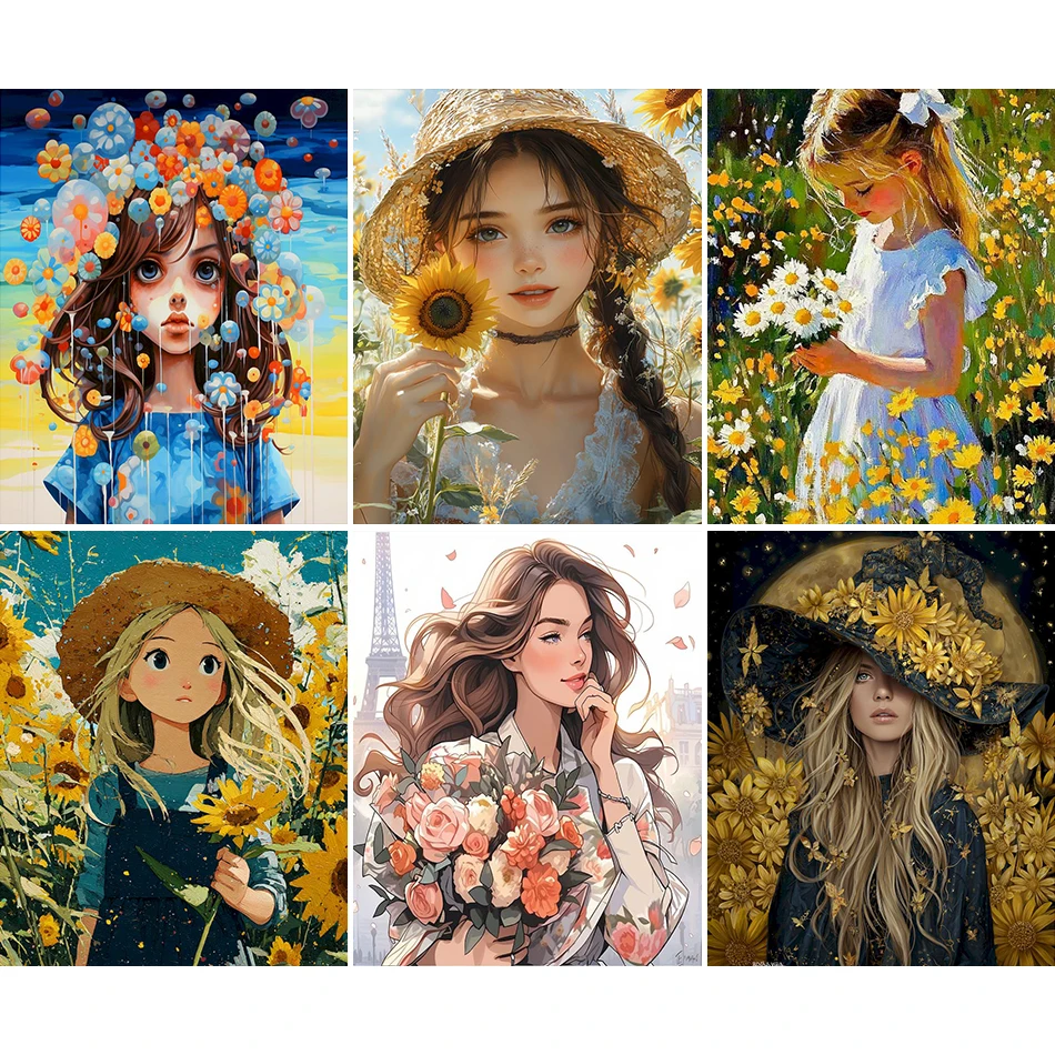 

RUOPOTY Painting By Numbers Flowers and Women Girls Figure Decorative Canvas Painting Drawing Framed Wall Art Modern Home Decor