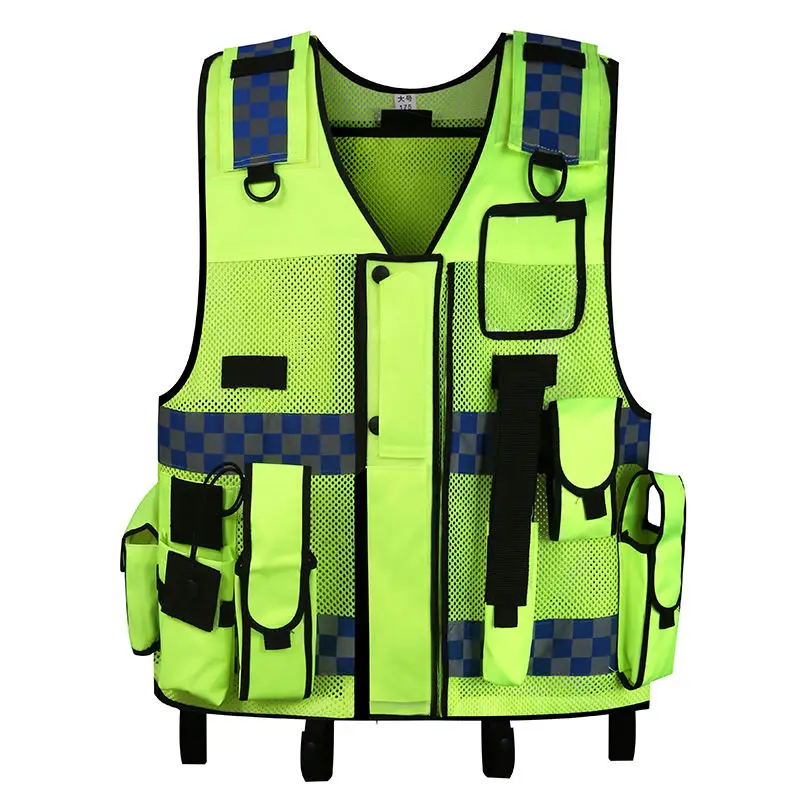 Customized Printing Embroidery Logo Breathable Multi Pockets Reflective Safety Vest Polyester Work Reflective Vest