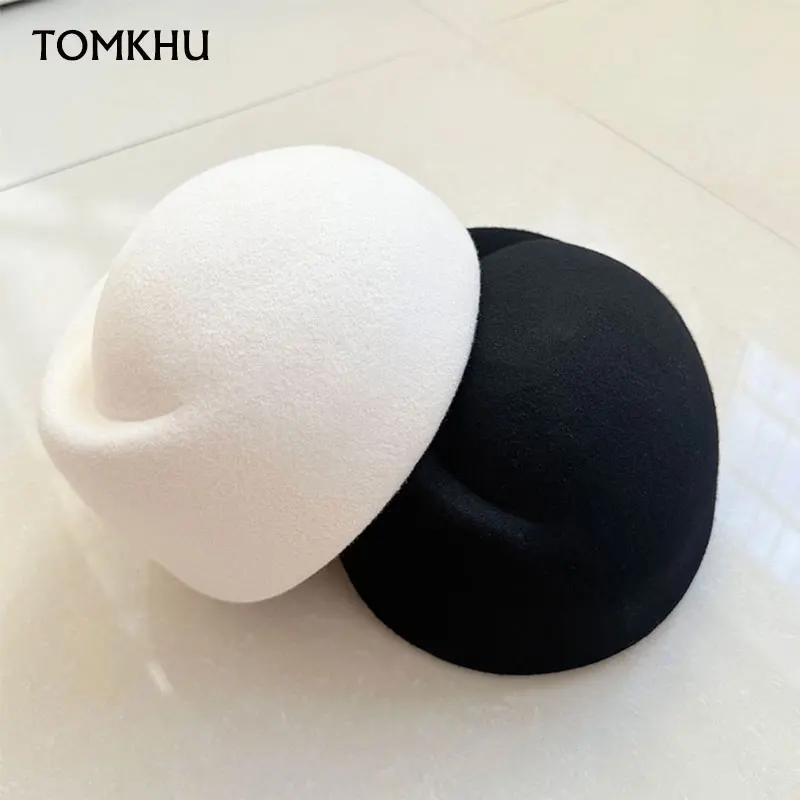 

Winter Vintage Wool Beret Hat Women Church Fascinators Hat Looking Hat Uniform Stewardess Black White Pillbox Felt Fedora Cap