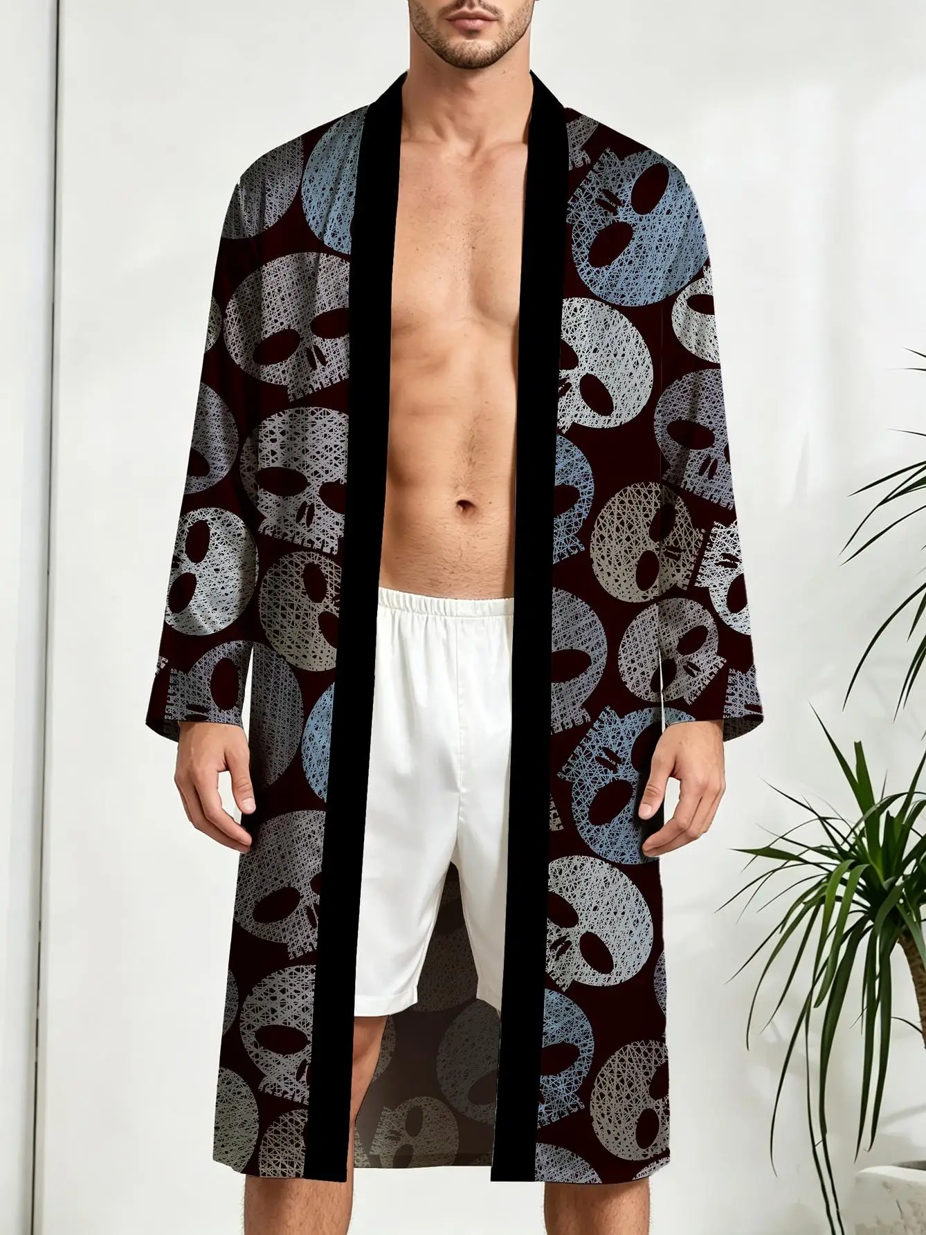 1pcs Men's Robes 2026 Spring/Summer 3D Printed Long Nightgown Bathrobe man Funny pajamas Breathable Robes sleepwear Polyester