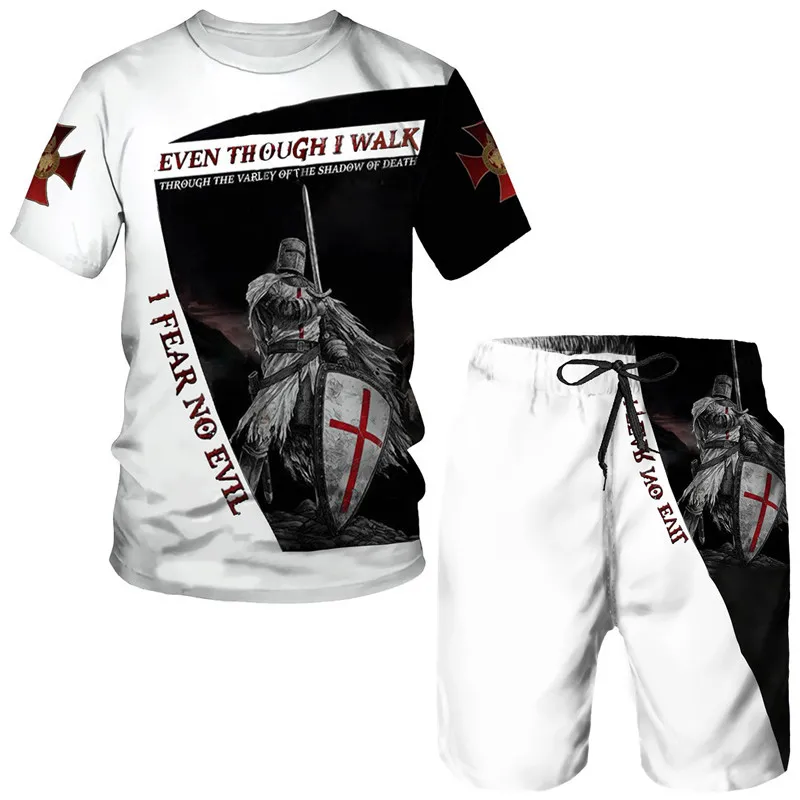 Knights Templar 3D Print T-Shirts Shorts Sets Men Tracksuits Fashion Oversized Short Sleeve T Shirt Pants Set Man Suits Clothing