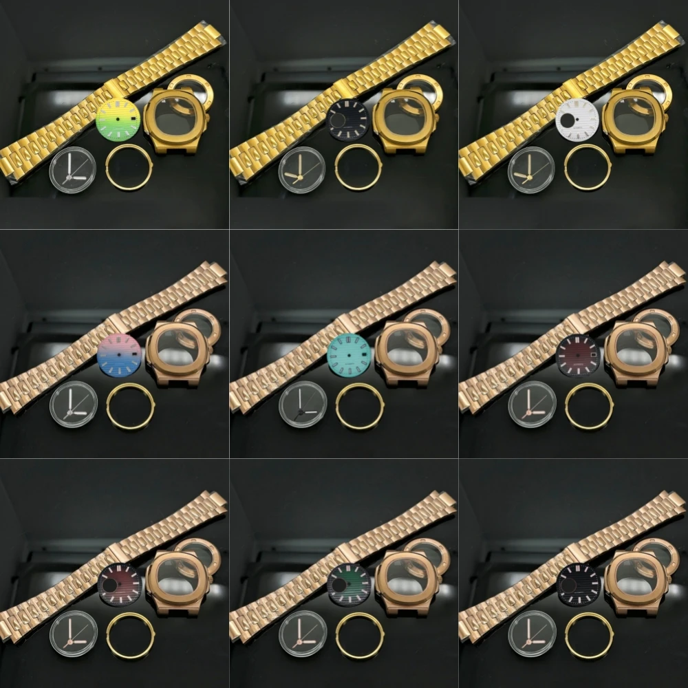 

Rose Gold 40mm Case Steel Strap with Gold Ring Dial Watch Hands Fits Nautilus NH35 NH36 NH38 NH70 Movement for 29.8-30.5mm Dial