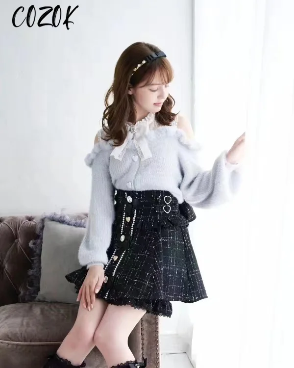 

Skirts Japanese Mine Series Mass-produced Sweet Girl Versatile High-waisted Woolen Strap Skirt Lolita Bow Versatile Short Skirts