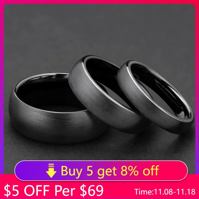 Kolmnsta Ceramic Brushed Black Ring For Men Women 4mm 6mm 8mm Wide Male Wedding Ring Matte anillos mujer Plus Size 4 to Size 14