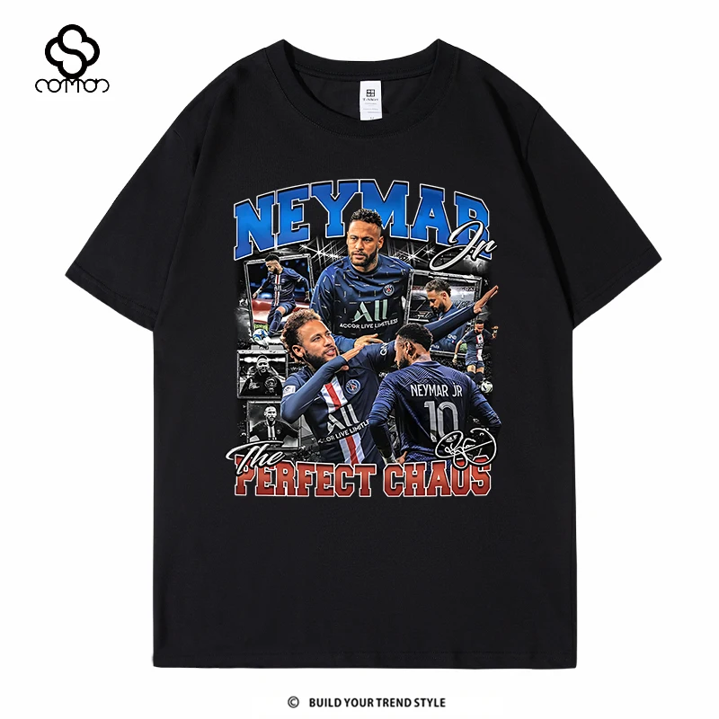 تي شيرت نيمار 100% من القطن الخالص بنجمة أمريكية كلاسيكية رياضية غير رسمية بأكمام قصيرة للشارع للرجال والنساء ماركة عصرية