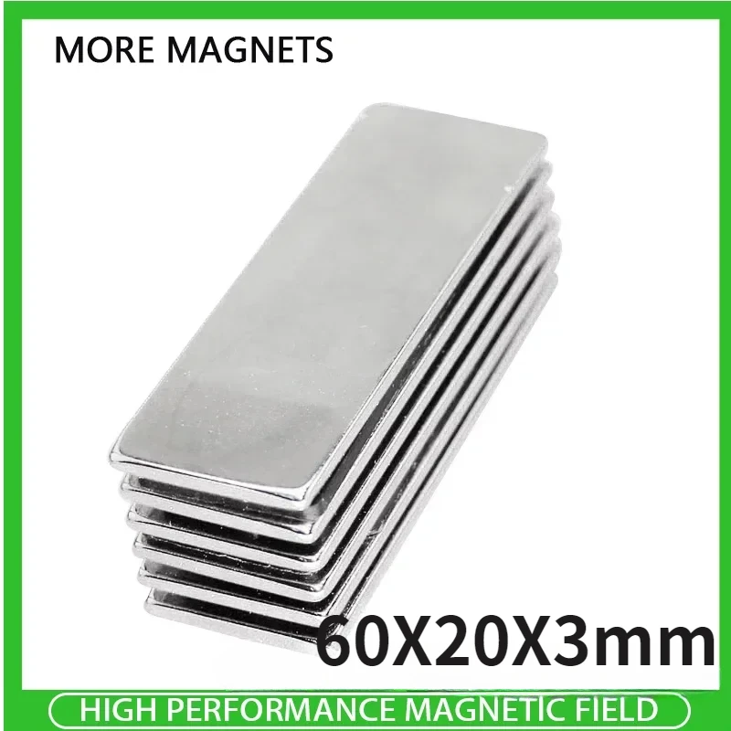 1/2/3PCS 60x20x3mm NdFeB Super Strong Neodymium Magnets Block Permanent Magnet 60x20x3 mm N35 Powerful Magnetic 60*20*3mm