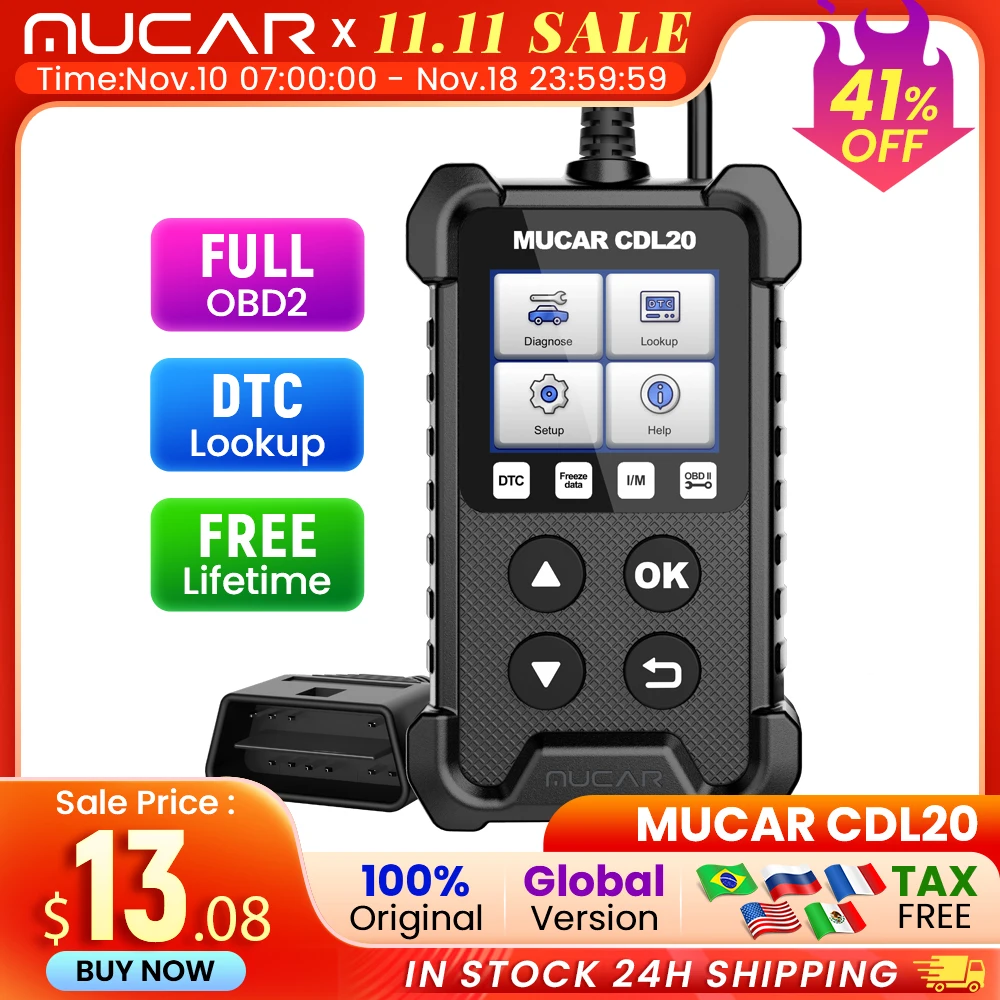 MUCAR CDL20 Obd2 Car Auto Diagnostic Tools Obd 2 Scanner Automotivo Code Reader Check Engine Full OBD 2 Functions Lifetime Free