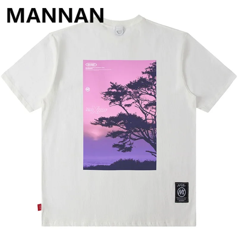 landscape T-Shirt Tshirt Tops Tees Easy Streetwear Fashion Mens clothing 2024 Summer Harajuku Hip hop Loose  Short  Sleeve