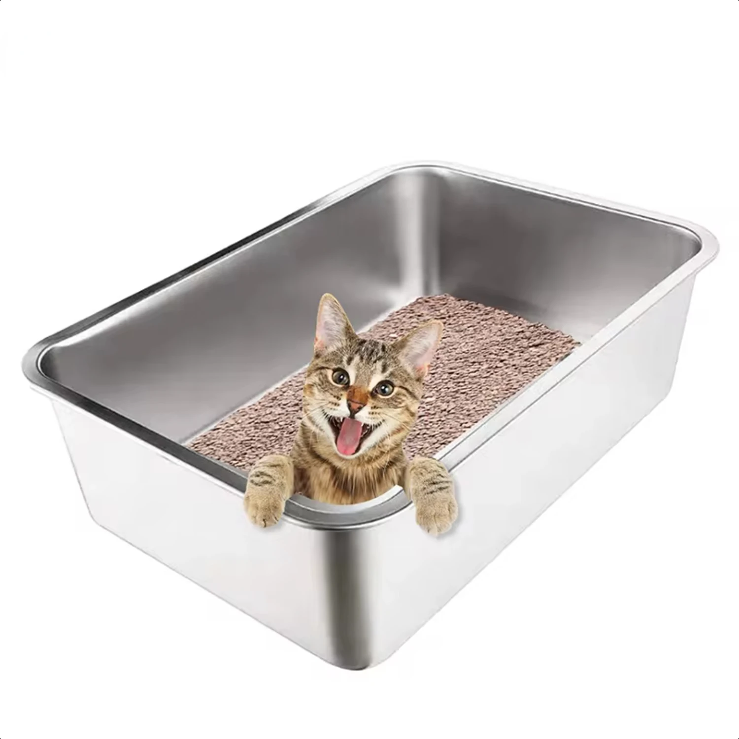 

Stainless Steel Cat Litter Box With High Sides -Never Absorbs Odor Stains or Rusts Non Stick Smooth Surface Cats and Rabbits