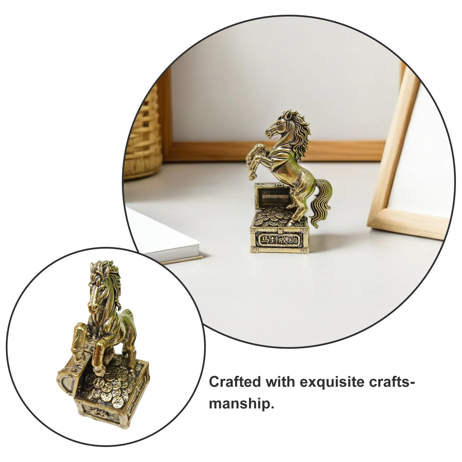 Brass Horse Sculpture 3.5 Inch Galloping Horse Statue Feng Shui Wealth Prosperity Ornament Desktop Home Office Decor -