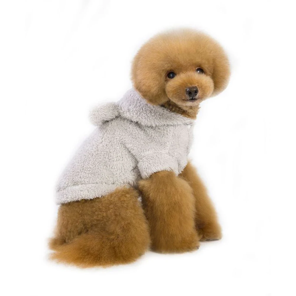 

Pet Dog Autumn Winter Hoodie Dog Clothes Bear Ears Pet Clothes Solid Color Hooded Thickened Dog Fleece (Grey, )