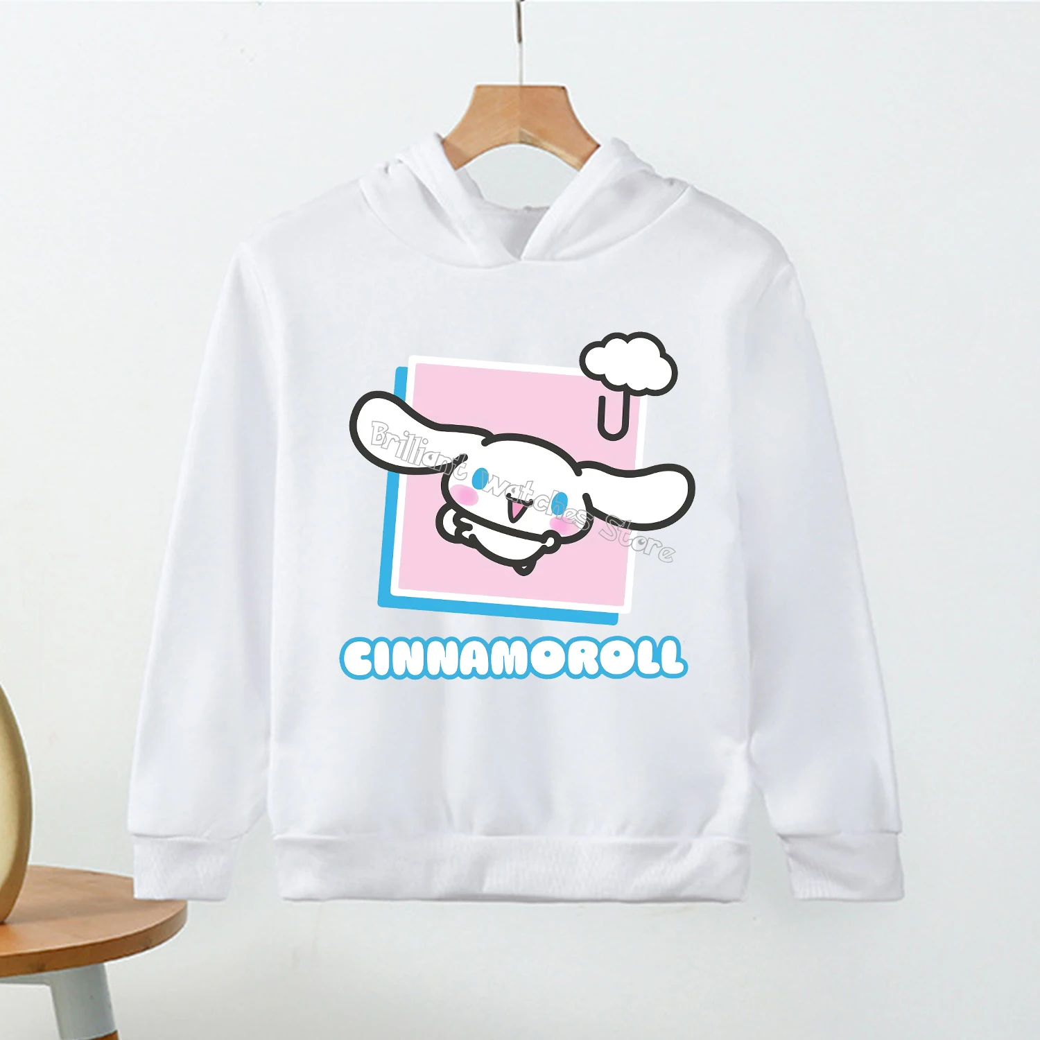 Cinnamoroll Thick Hoodie for Children Cute Sanrio Cartoon Fleece Clothing Girls White Caftan Hoodies Clothes Sweatshirt Kid Gift