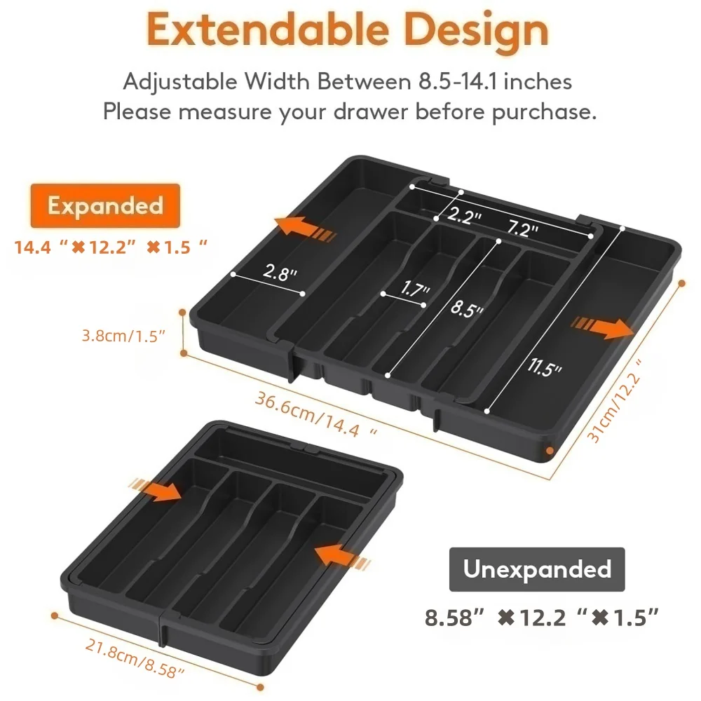 1 шт. органайзер для столового серебра — расширяемый органайзер для кухонного ящика, регулируемый органайзер для посуды, поднос для столовых приборов для вилок, ножей,