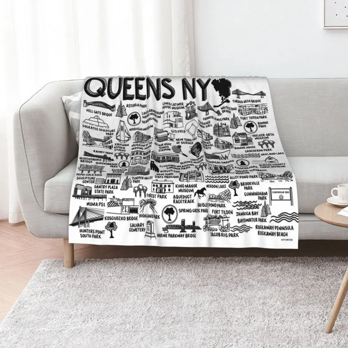 Queens NY Map Throw Blanket Flannels Beach Heavy Soft Plaid Softest Tourist Blankets