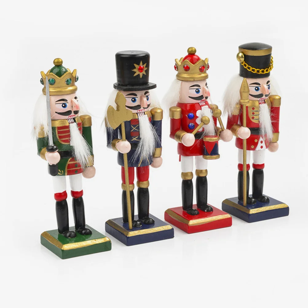 

4Pcs Wooden Nutcracker Decor Xmas Nutcrackers Craft Christmas Party Home Office Decoration Festive Scene Layout Supplies