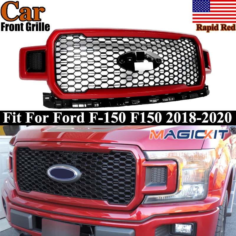 

Front Radiator Grille Fit For 2018 2019 2020 Ford F-150 F150 Grille Front Bumper Upper Grilles JL3Z8200SL Rapid Red D4 SAIQIGNSP