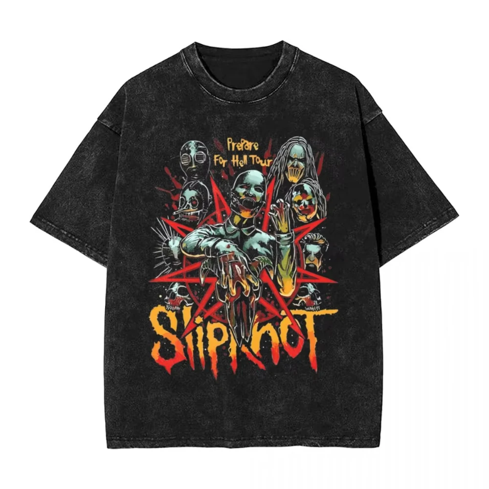 Prepare for Hell Tour Slipknots T Shirts Washed Short Sleeve T-Shirts Mental Band for Men Women Streetwear Graphic Tops Tees