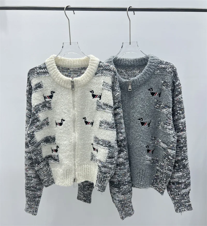 

women cardigans with Zipper , embroidered dog knitted sweater ,winter thick Needle Coat, casual jackets, Aesthetic Clothes