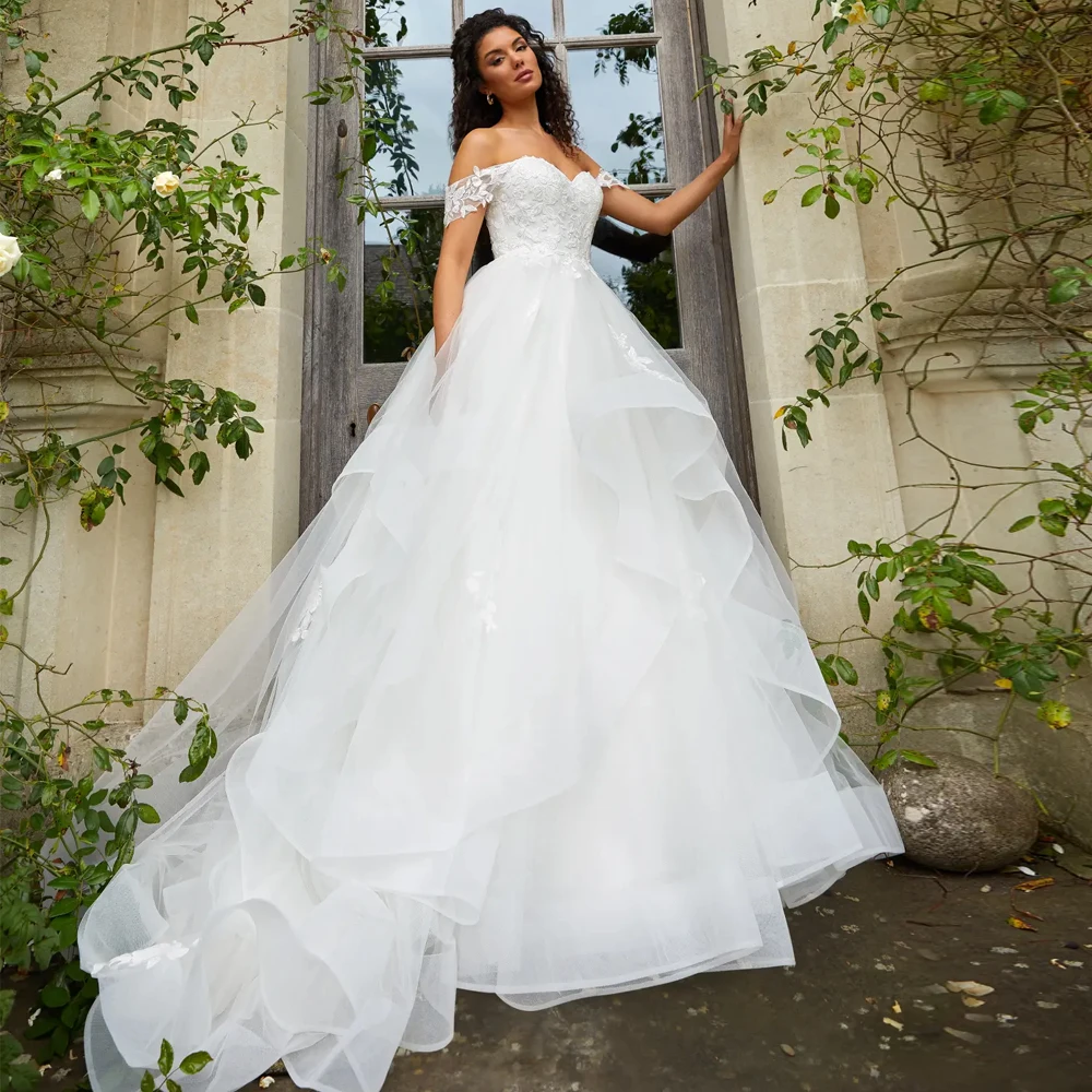 

Модные свадебные платья с вырезом в форме сердца и рукавами с открытыми плечами, свадебные платья с аппликацией на шнуровке сзади, индивидуальные платья Vestidos De Novia