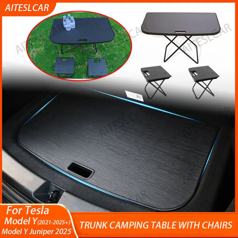 

For New Tesla ModelY Juniper 2025 Trunk Portable Picnic Table Travel Folding Work Rest Camping Board Car Accessories With Chairs