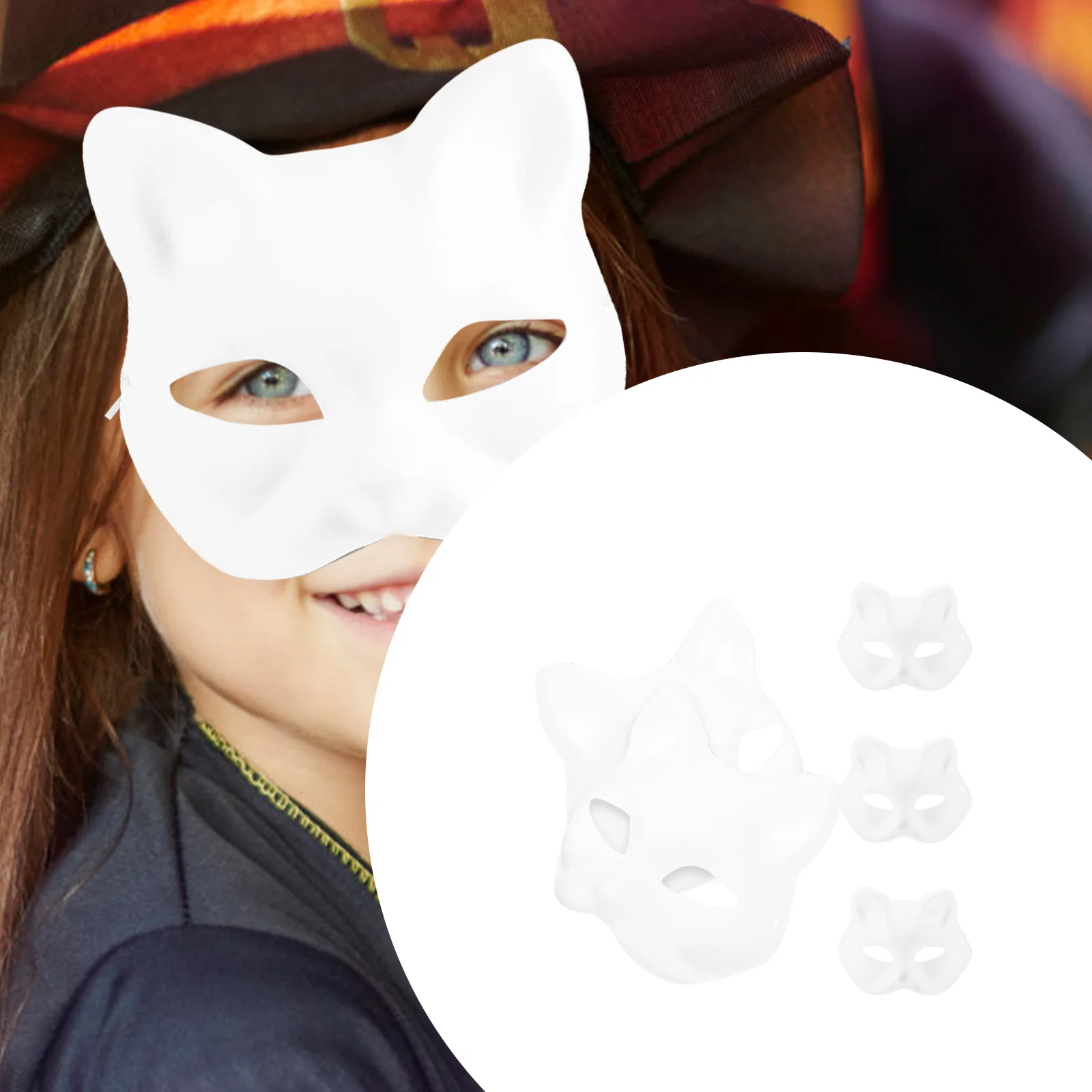 5 Pcs Cosplay Cat Masks Halloween Toys DIY Paintable Amsk Party Unpainted Fox Costumes for Cats Only