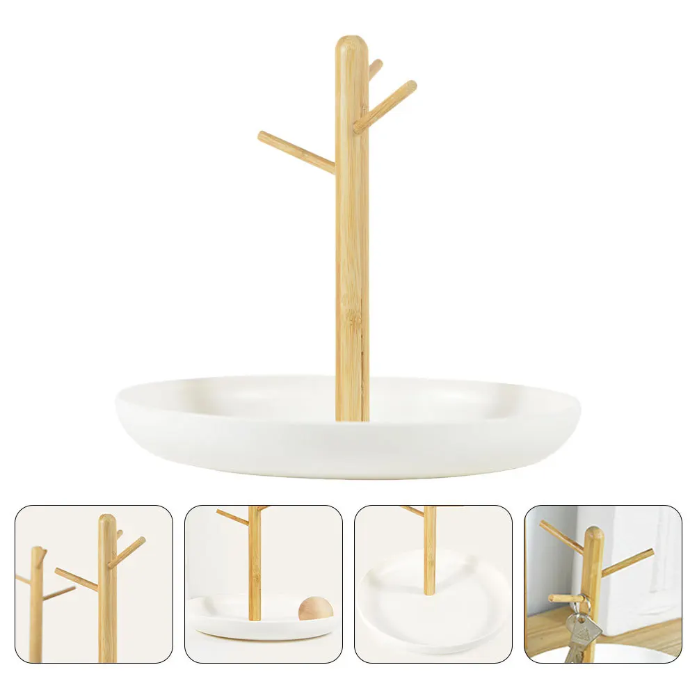 

Jewelry Display Stand White Bamboo Craft Ring Holder Earring Storage Rack Desktop Decoration Home Ornament Sundries Organizer