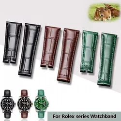 Genuine Leather Watch Strap Men for Rolex Daytona Submariner Black Green Water Ghost 20mm Watch Accessories Ladies watchband