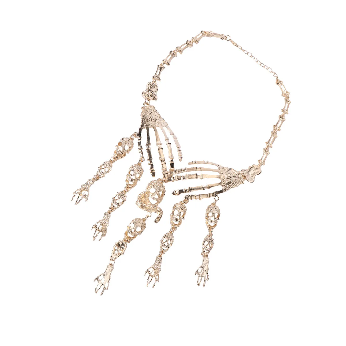 

1pc Skull Clavicle Chain Halloween Exaggerated Festive Necklace Multi Layer Golden Unique Neck Decoration For Halloween Party