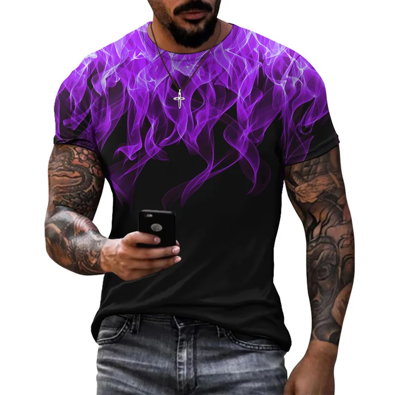 

New Flame 3d Printed T Shirt Men Street Hip Hop T-shirt Summer Fire Pattern Casual Street Pop Mens Short Sleeve Tshirt Top