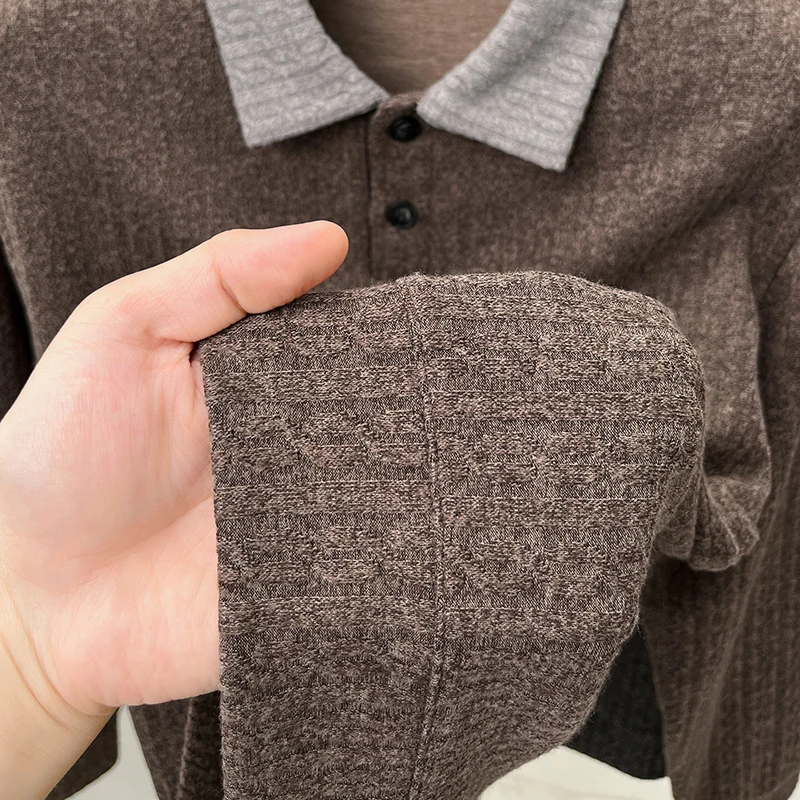 Hochwertiges Herren-Poloshirt mit Print, Herbst-Neuheit, Komfortables Langarm-Shirt mit Kragen, Einfarbiges T-Shirt, Modische Business-Herrenbekleidung – Detail 15
